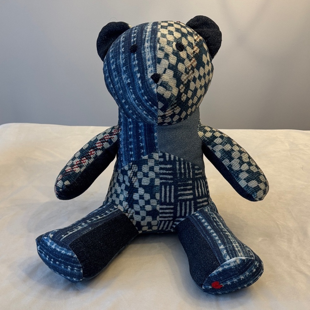 Pottery Barn Nelson Teddy Patchwork Pillow - Blue and Red - Picture 4 of 12